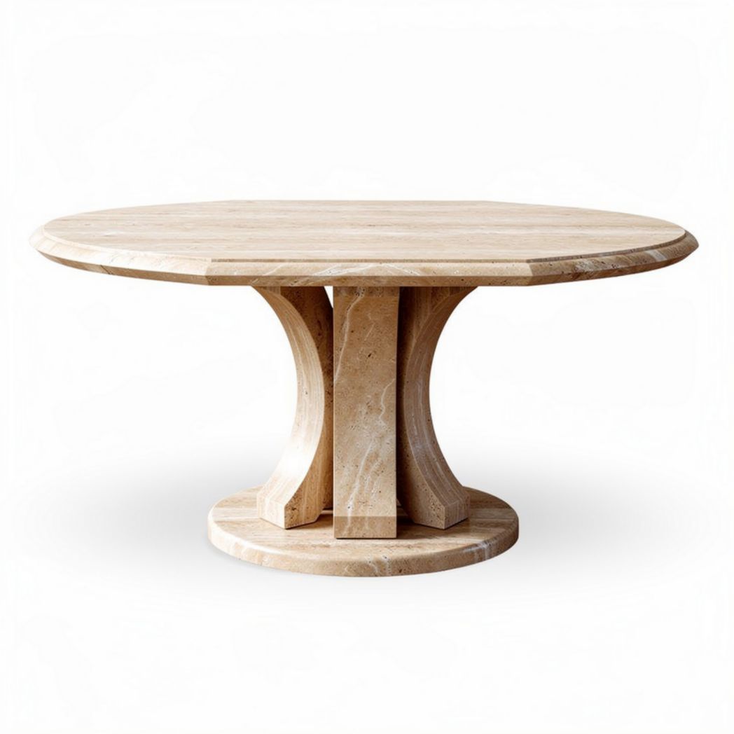 Eetkamertafel van marmer in beige met een ronde vorm 120 x 120 x 75cm