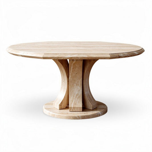 Eetkamertafel van marmer in beige met een ronde vorm 120 x 120 x 75cm