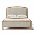Bed met een houten frame en gestoffeerde hoofdbord in neutrale kleuren 200 x 160 x 100cm