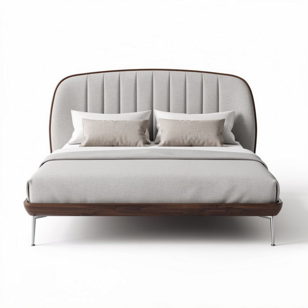 Bed in stof met houten frame afmetingen 200 x 160 x 100cm grijs