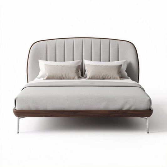 Bed in stof met houten frame afmetingen 200 x 160 x 100cm grijs