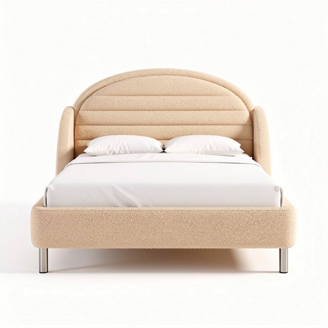 Beige stoffen bed 200 x 160 cm met gestroomlijnde hoofdbord en metalen poten
