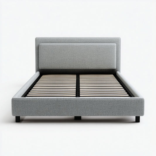 Bedframe met gestoffeerde hoofdsteun en lattenbodem in antraciet 200 x 160 x 100cm