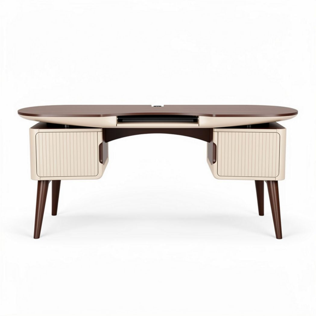 Luxe bureau van hout met afgeronde randen en opberglades 120 x 60 x 75cm