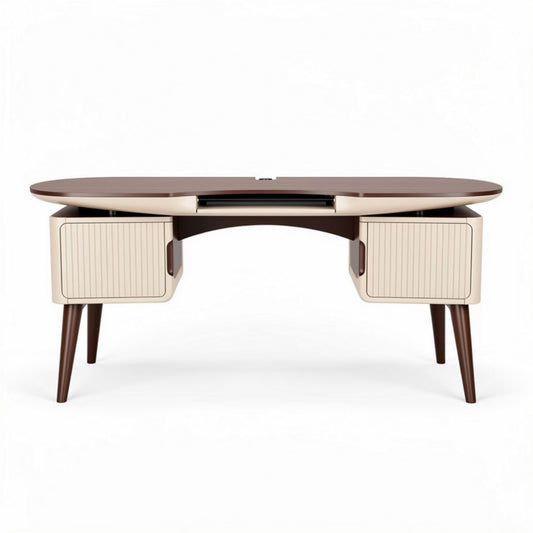 Luxe bureau van hout met afgeronde randen en opberglades 120 x 60 x 75cm