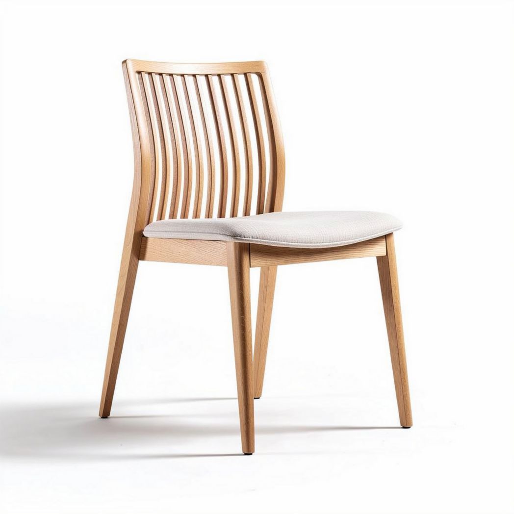 Houten eetstoel met stoffen zitting en maat 45 x 45 x 85cm