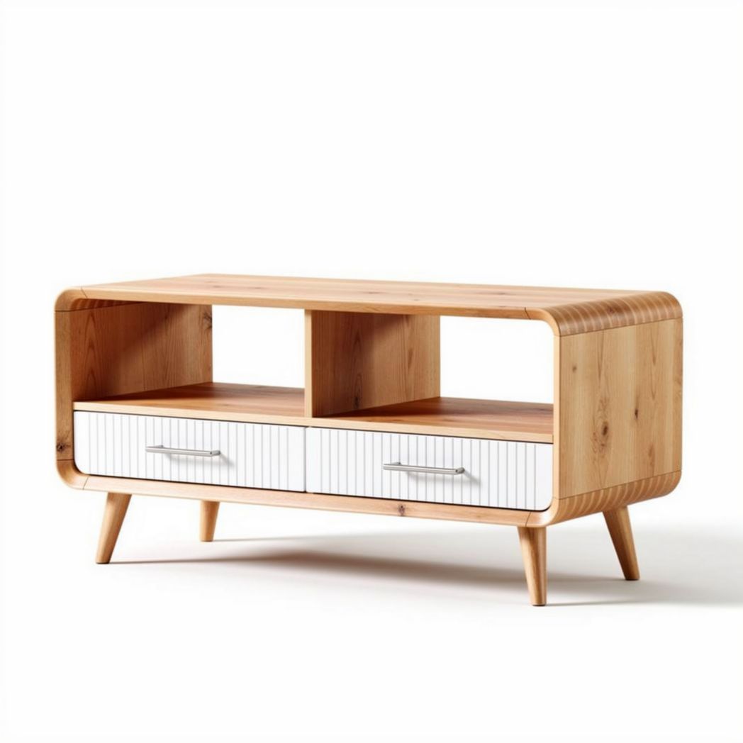 Houten tv-meubel met open vakken en lades in wit 120 x 50 x 40cm
