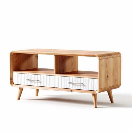 Houten tv-meubel met open vakken en lades in wit 120 x 50 x 40cm