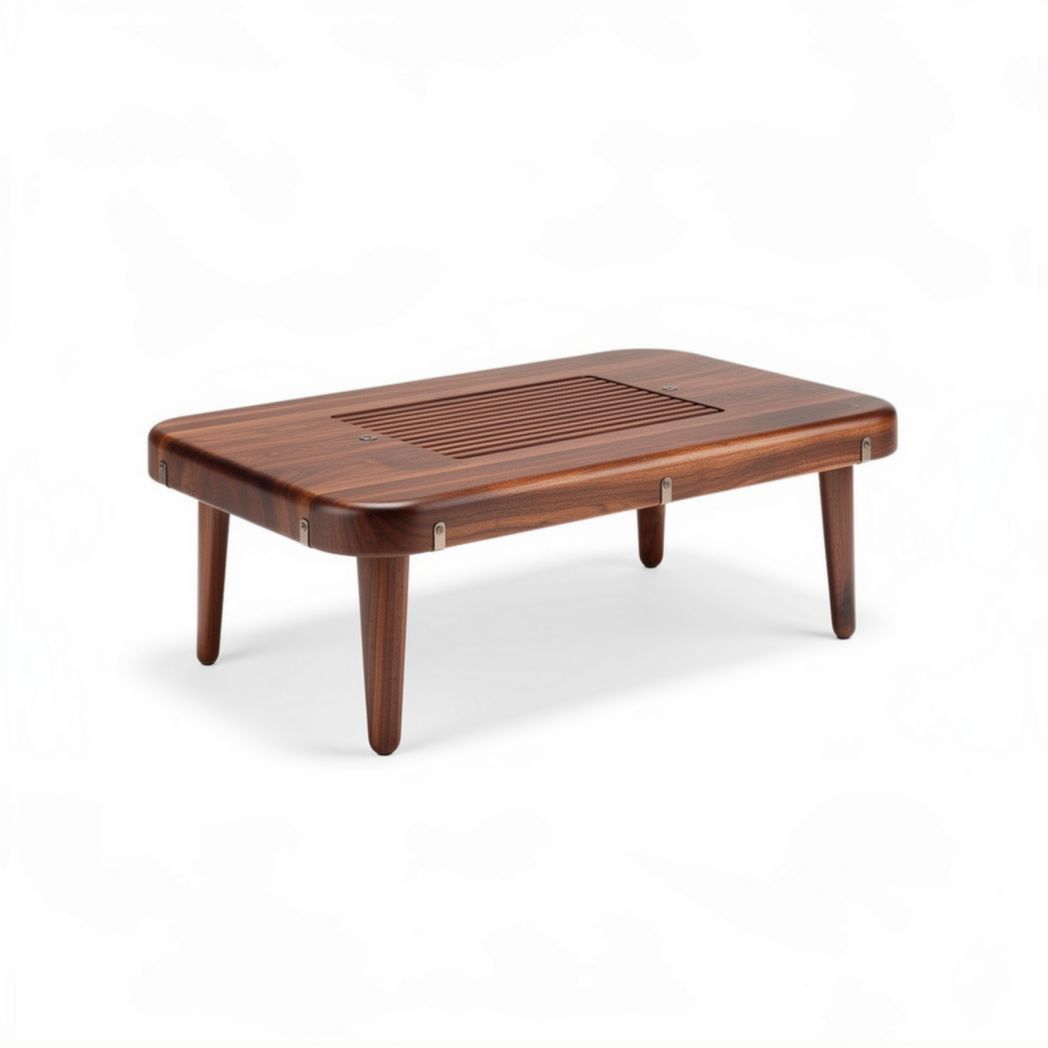 Salontafel van walnoot met houten gewafelde bovenkant 120 x 60 x 40cm