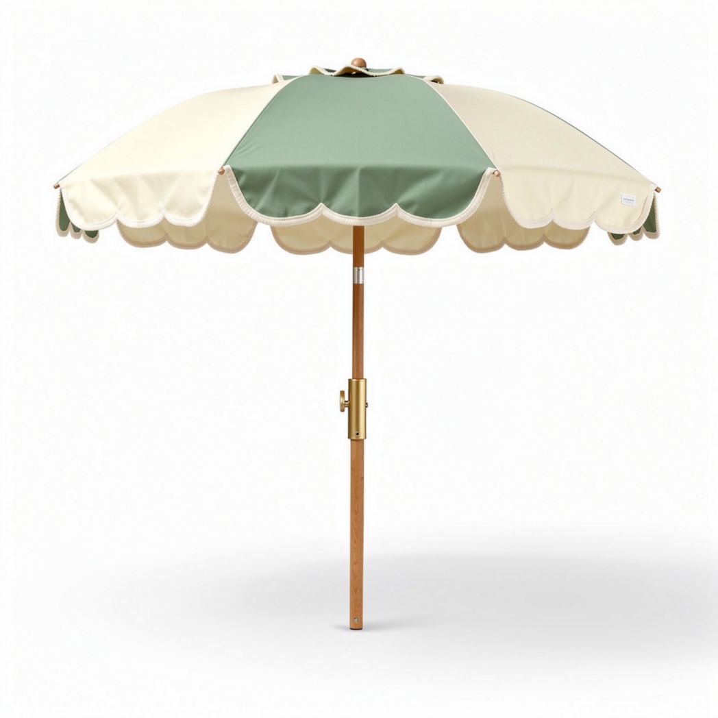 Parasoll met houten stok 180 x 180 x 240cm in groen en crème kleurstelling