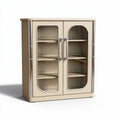 Vitrinekast met glazen deuren en metalen handgrepen 80 x 40 x 100cm beige