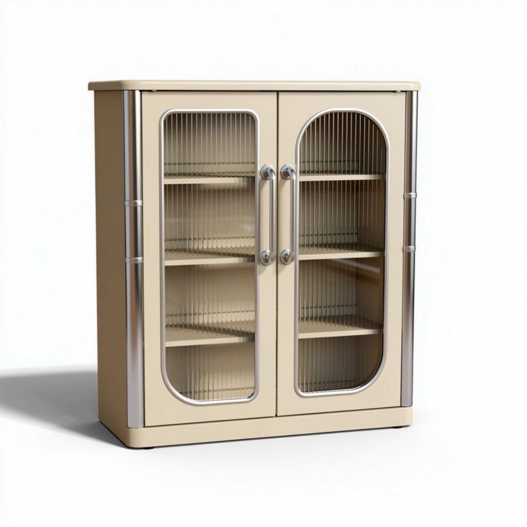Vitrinekast met glazen deuren en metalen handgrepen 80 x 40 x 100cm beige