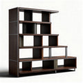 Boekenkast van zwart hout met verschillende opbergvakken 180 x 120 x 40cm