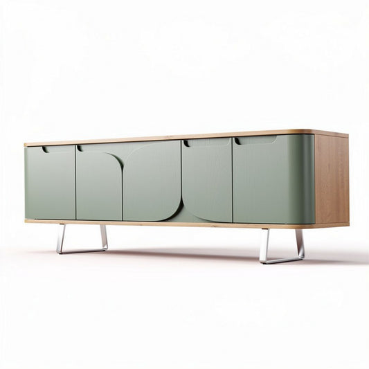 Opberggemeubileerde kast van hout en groen kunststof 150 x 40 x 50cm
