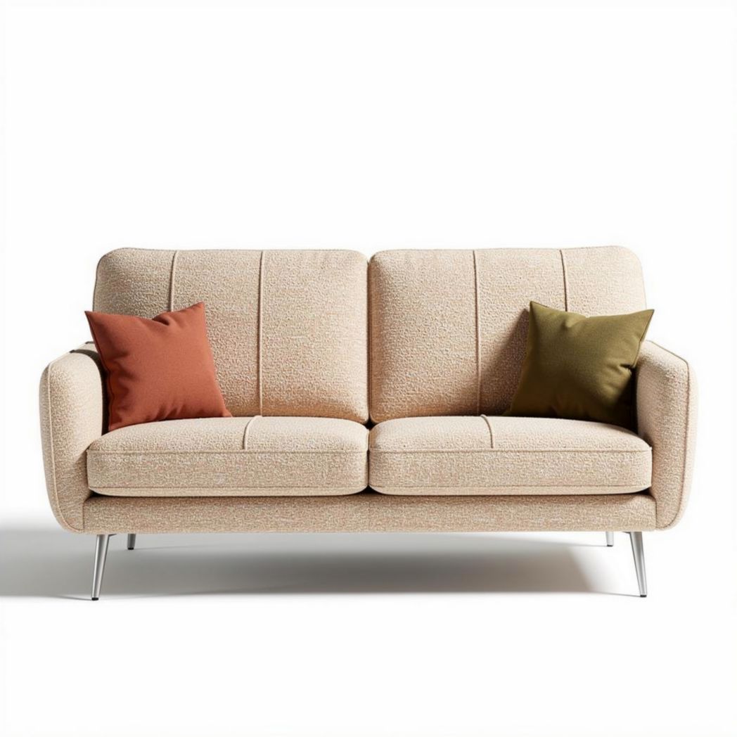 Tweed banketbank met kussens in beige en groene tinten 180 x 85 x 85cm