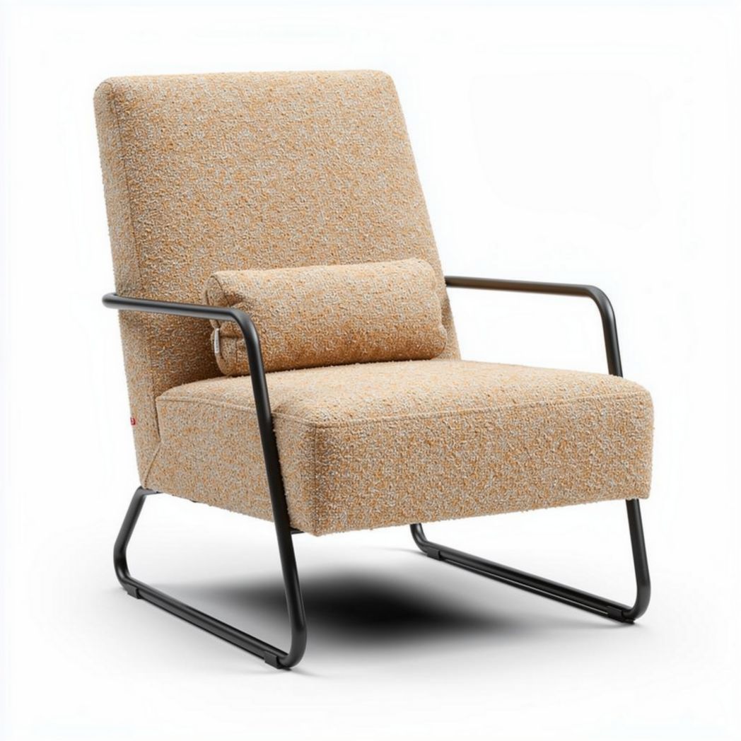 Moderne stoel van stof met metalen frame en kussen in oranje 80 x 80 x 90cm