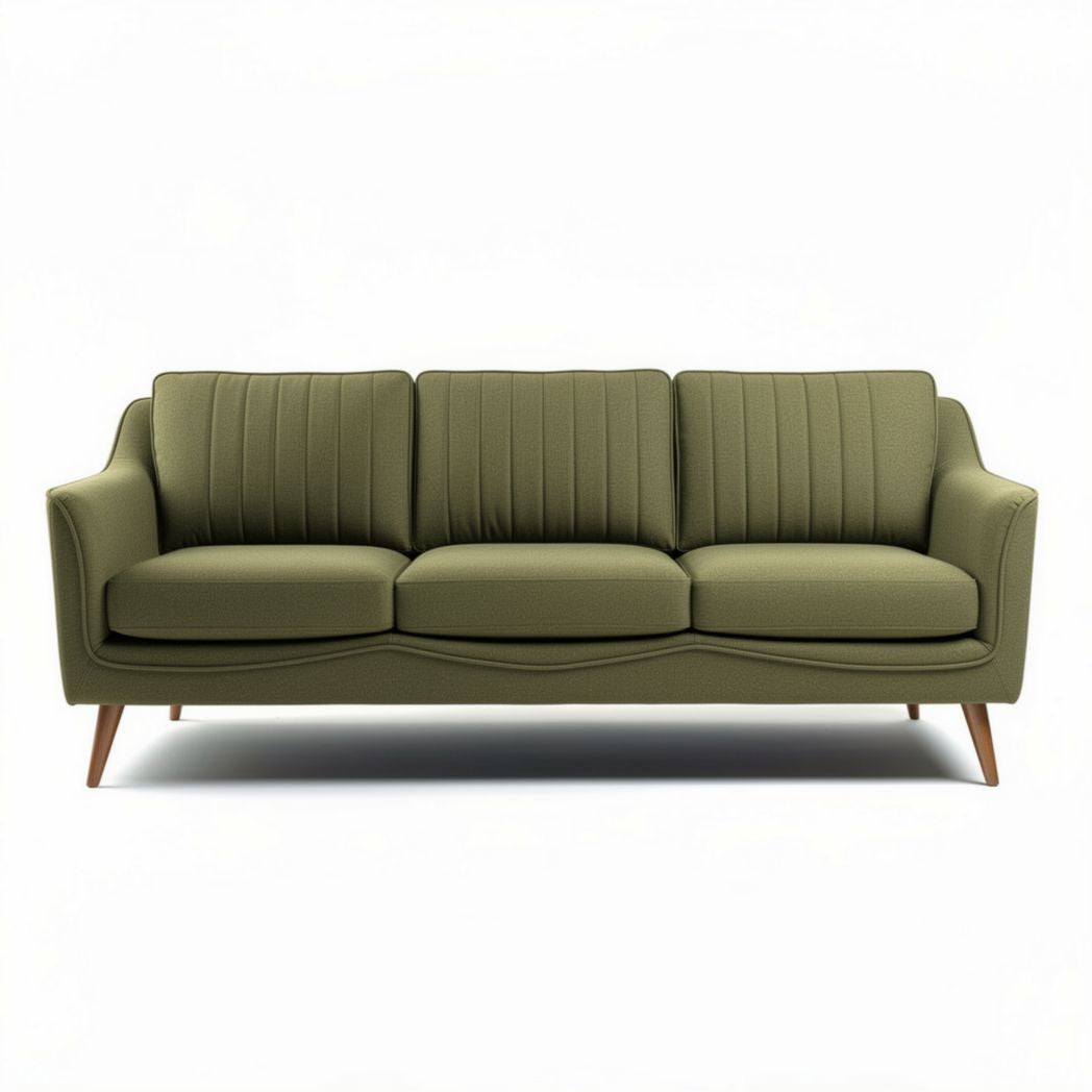 Olijfgroen stoffen bank 210 x 85 x 85cm met gedetailleerd stiksel